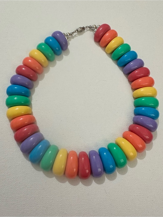 Jewelry - Big Rainbow Bead Lucite Choker Necklace Fun Candy Multicolour Statement Piece17”